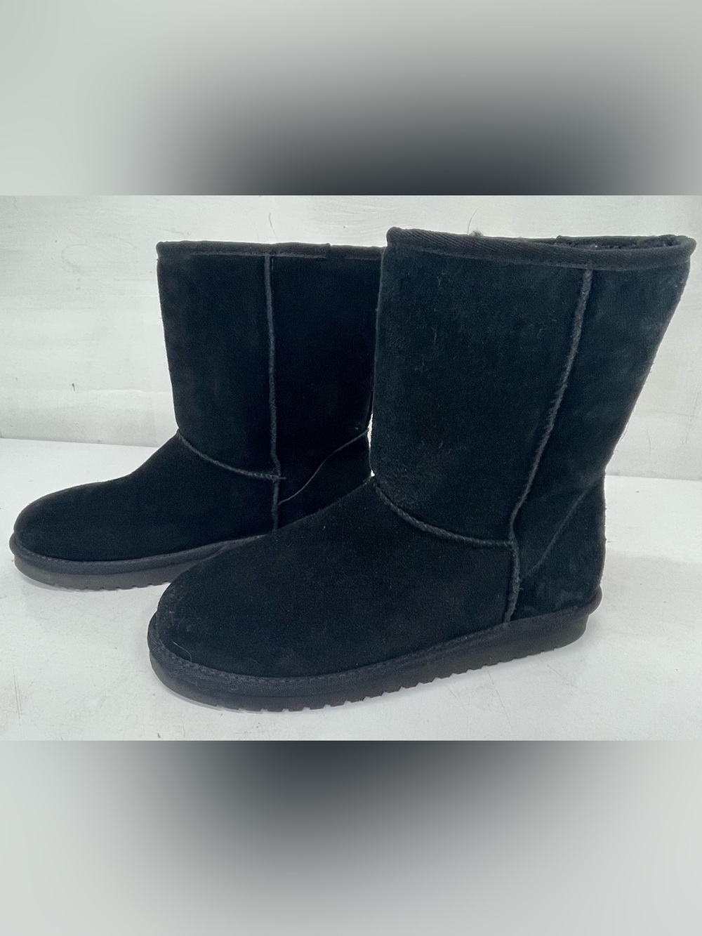 UGG Koola Short Pull-On Suede Boots Koolaburra Warm Faux Fur Lining Black 7W